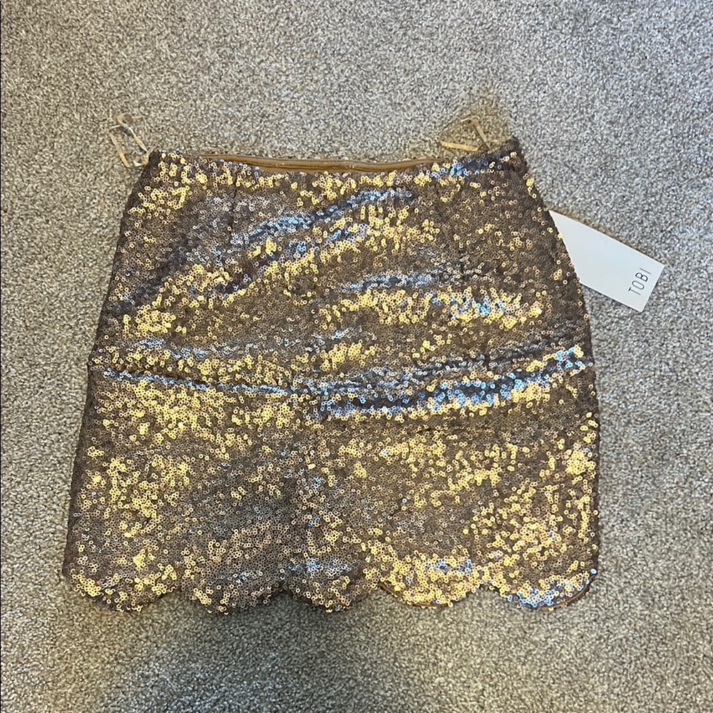 TOBI Gold Sequin Mini Skirt